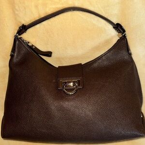 Salvatore Ferragamo Dark Brown Leather Hobo Bag